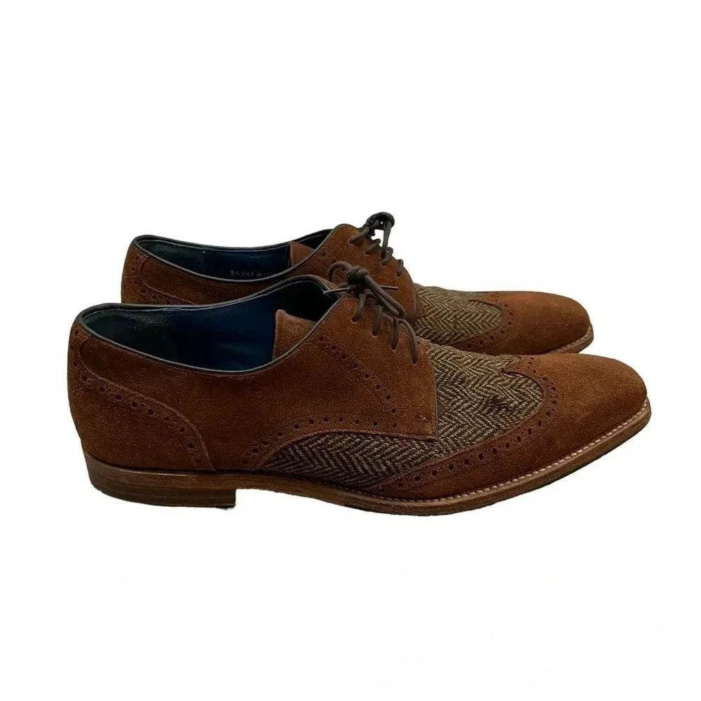 Barker England Jackson Derby Dress Shoes Mens Size 8.5 Leather Tweed Brown